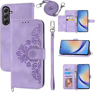 Purple Wallet Case with Wrist and Shoulder Straps for Galaxy A35