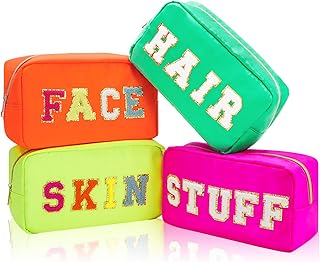 Set of 4 Preppy Nylon Cosmetic Bags with Patches