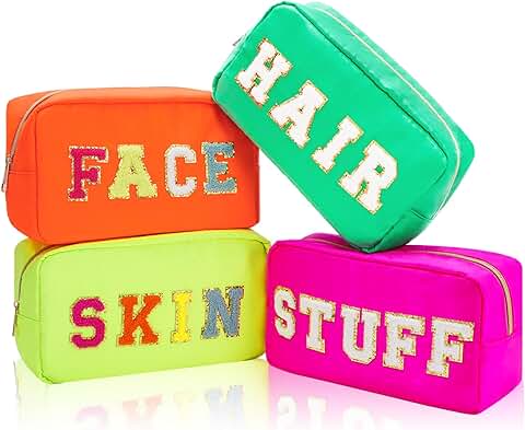 Set of 4 Preppy Nylon Cosmetic Bags with Patches