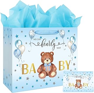 Large 13-inch Baby Shower Gift Bag with Tissue and Card