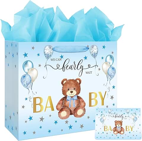 Large 13-inch Baby Shower Gift Bag with Tissue and Card