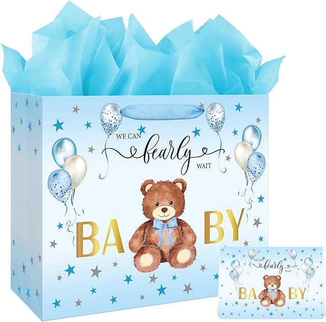 Large 13-inch Baby Shower Gift Bag with Tissue and Card