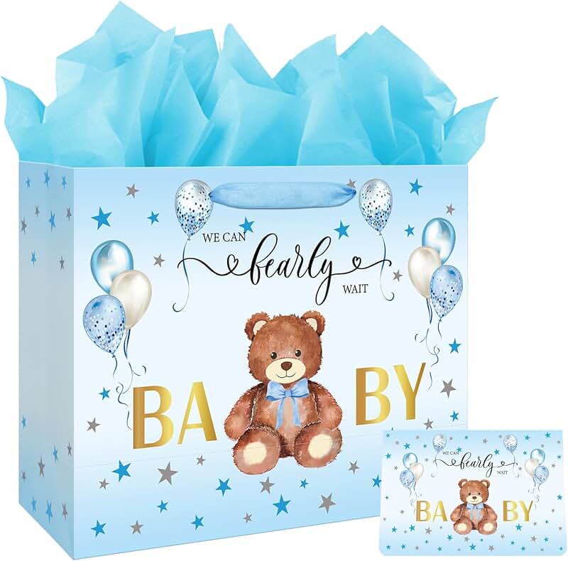 Large 13-inch Baby Shower Gift Bag with Tissue and Card