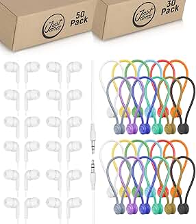 50 Pearl White Earbuds with Magnetic Cable Ties