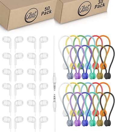 50 Pearl White Earbuds with Magnetic Cable Ties