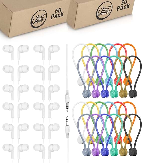 50 Pearl White Earbuds with Magnetic Cable Ties