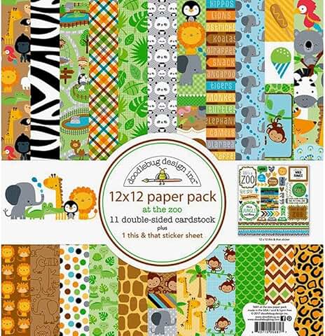 Double-Sided Zoo-Themed Paper Pack, 12x12 Inches