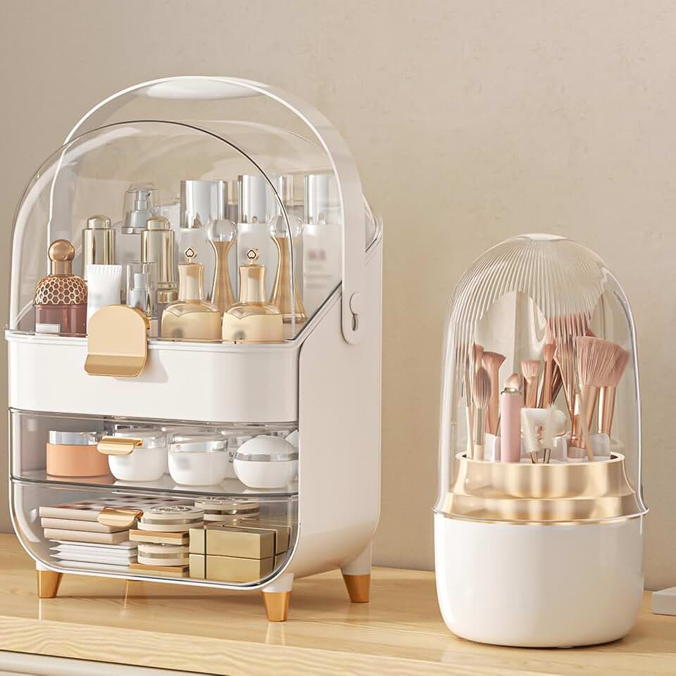 Rose Gold Makeup and Skincare Organizer for Vanity