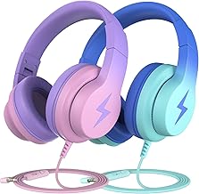 Kids wired over-ear headphones with microphone and volume limiter