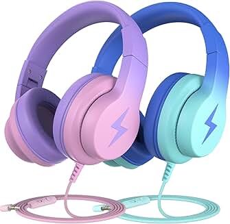 Kids wired over-ear headphones with microphone and volume limiter