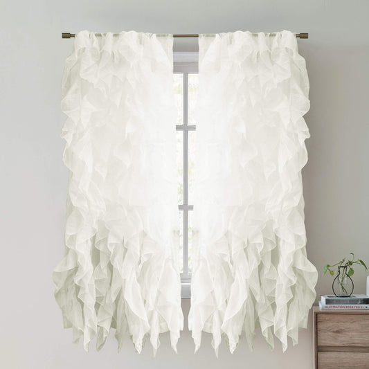  SHRPNL-63-IVR-2PK Sheer Ve Vertical Ruffled Window Curtain Panel, 63" x 50", Ivory, 2 Piece