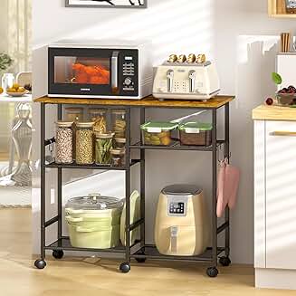 Kitchen Microwave Cart with Adjustable Shelf and Wheels