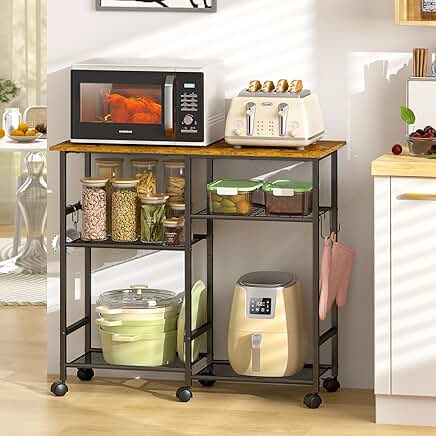 Kitchen Microwave Cart with Adjustable Shelf and Wheels