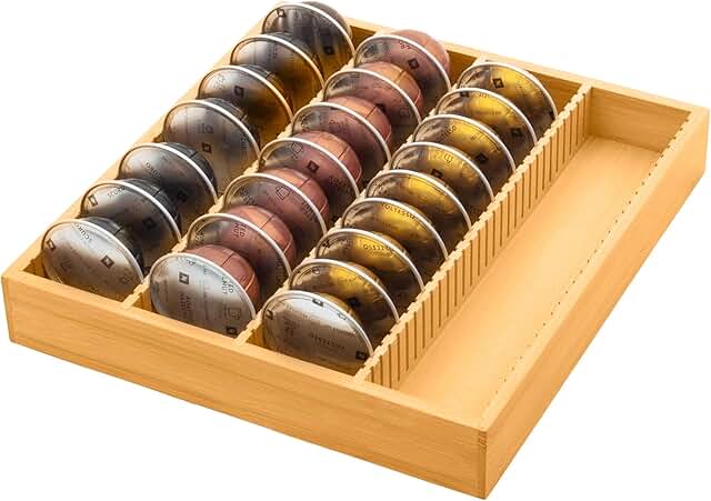Bamboo Coffee Pod Storage Drawer for Kitchen and Office