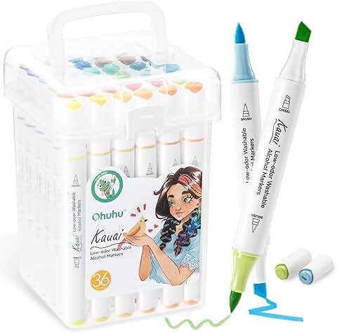 Washable Alcohol Markers with Dual Tips, 36 Colors