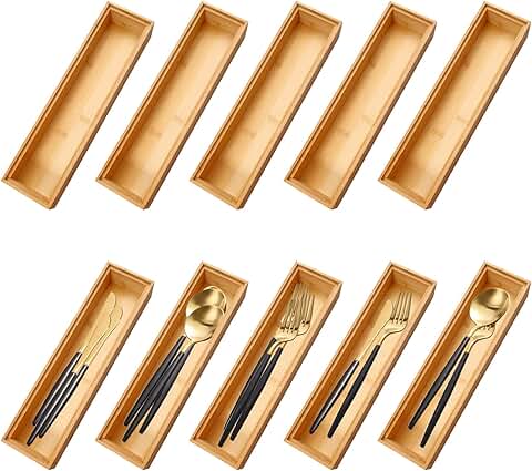 Set of 10 Bamboo Drawer Organizers for Kitchen and More