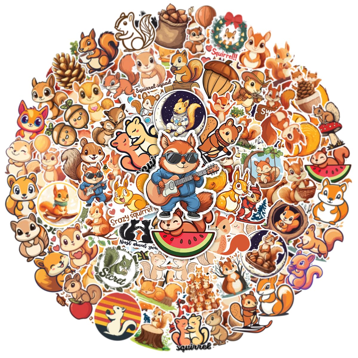 Set of 64 Cute Squirrel Waterproof Stickers