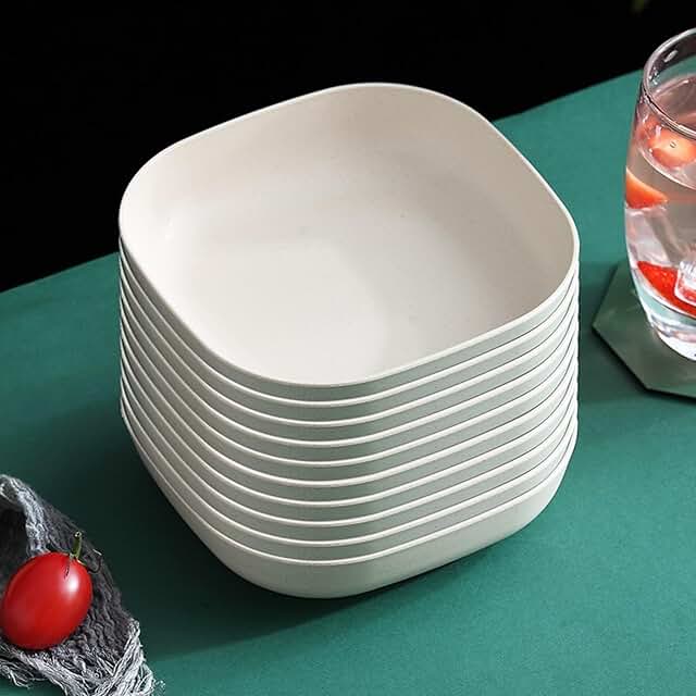 Set of 10 Square Stackable Dinner Plates