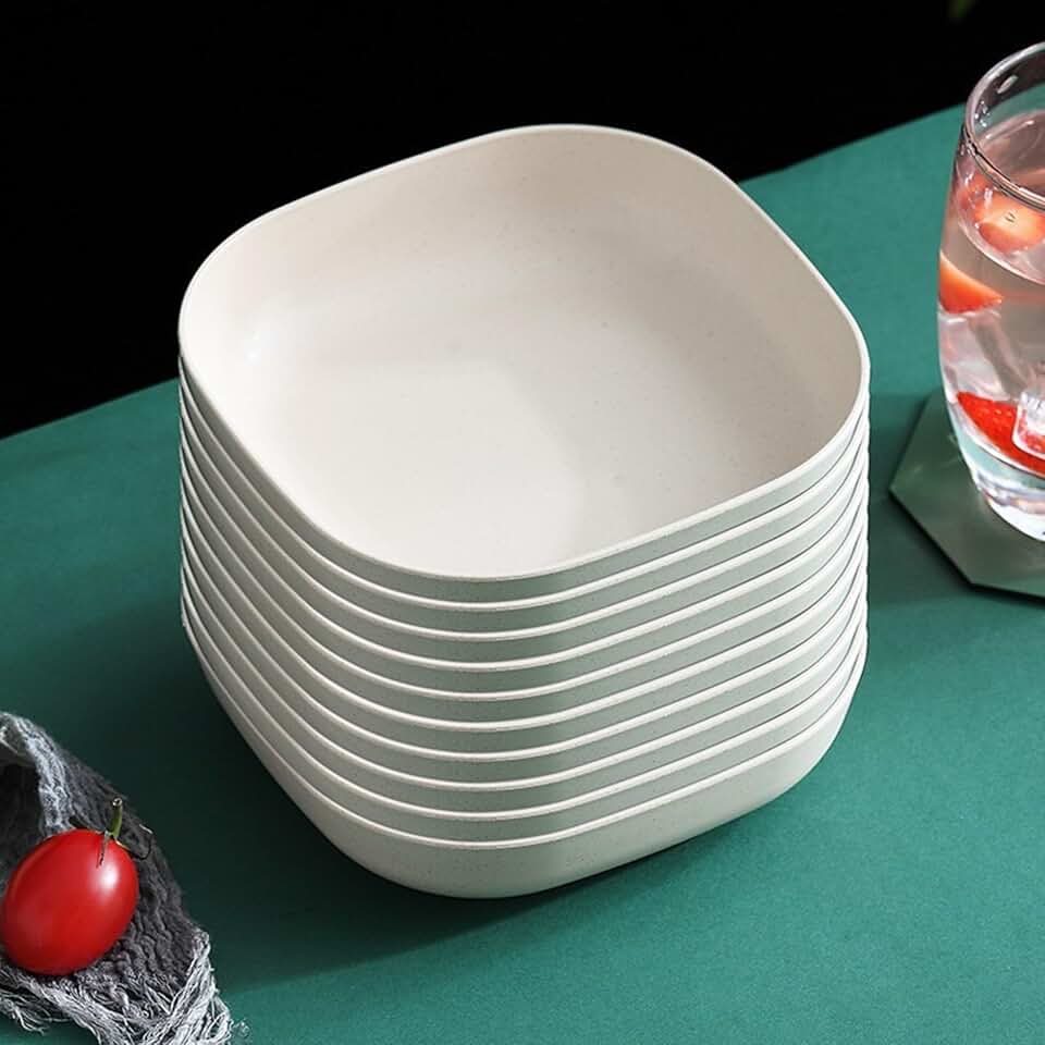 Set of 10 Square Stackable Dinner Plates