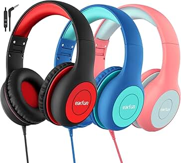 Kids Wired Headphones with Microphone, Volume Limit, Shareport