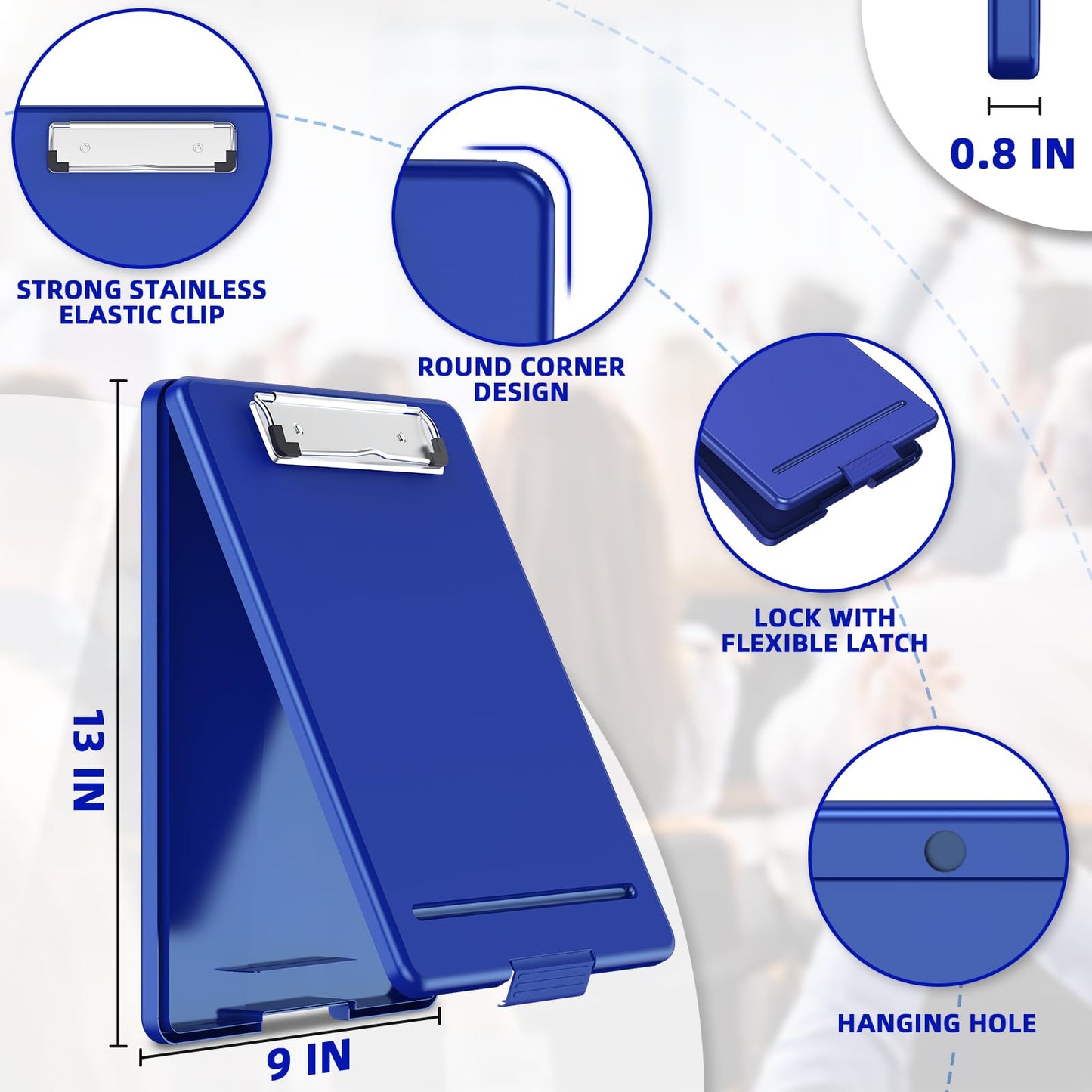 Slim plastic clipboard with storage and low profile clip