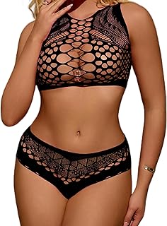 Sexy women's fishnet two-piece lingerie set