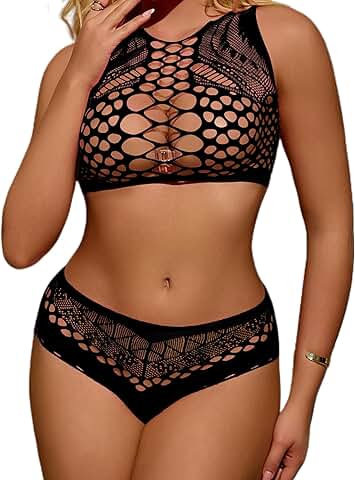 Sexy women's fishnet two-piece lingerie set