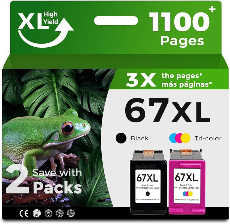 Black and color ink cartridge pack for compatible printers