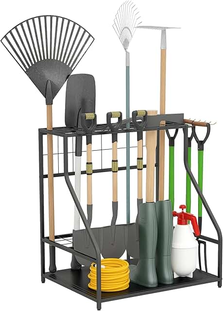 3-Tier Garden Tool Storage Rack with Hooks