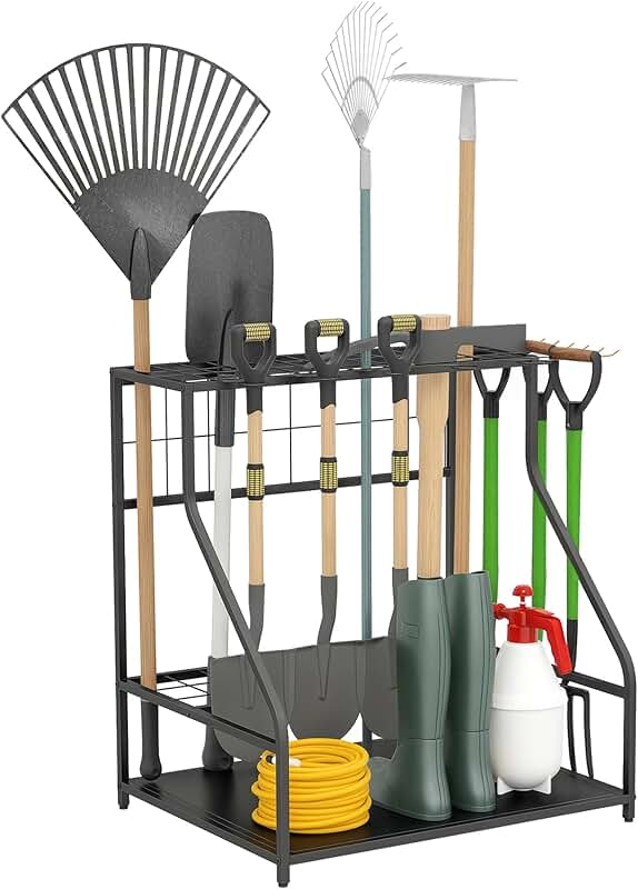 3-Tier Garden Tool Storage Rack with Hooks