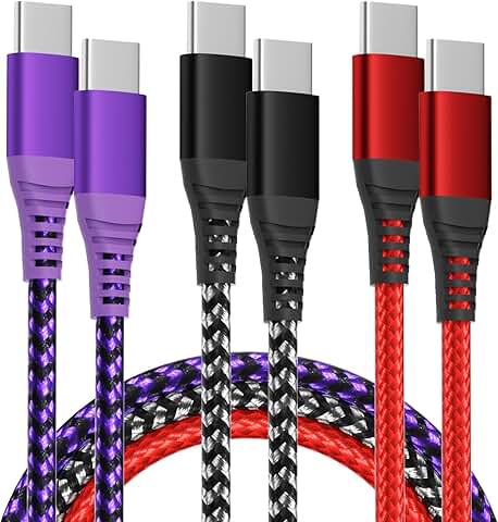 3-Pack 3FT Nylon Braided USB C to USB C Charging Cables