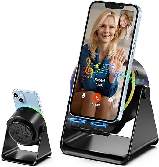 Wireless induction speaker with phone stand and RGB light