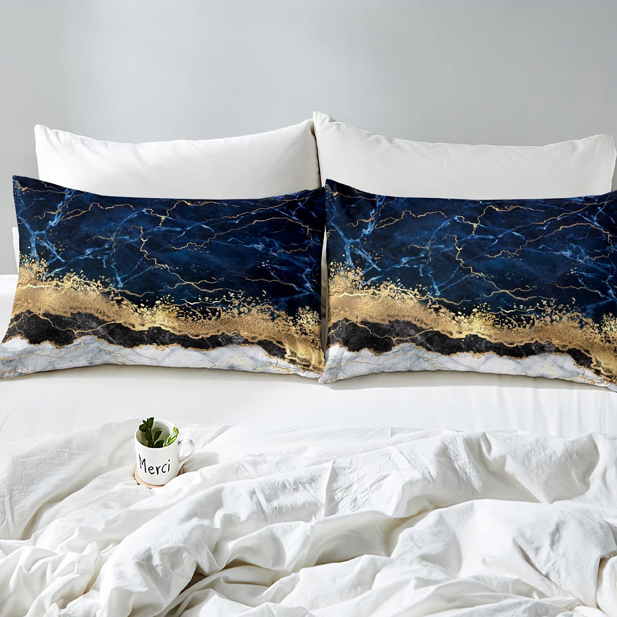 Marble Duvet Cover Set Gold Giltter Bedding Set Navy Blue Stone Marble Comforter Cover For Kids Adults Tie Dye Fluid Magma Abstract Art Hipster Quilt Cover 3 Pieces Queen Size Soft Bedroom Decor