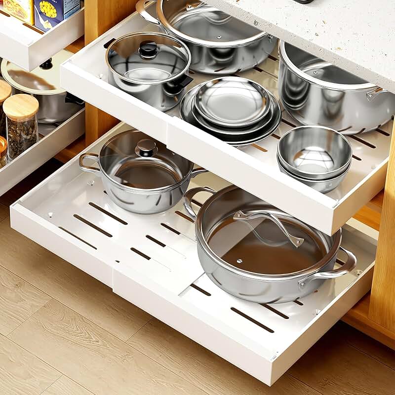Two-Piece Expandable Pull-Out Cabinet Organizer