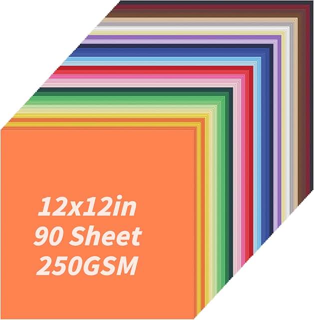 Bulk Colored Cardstock, 90 Sheets, 12x12 Inches