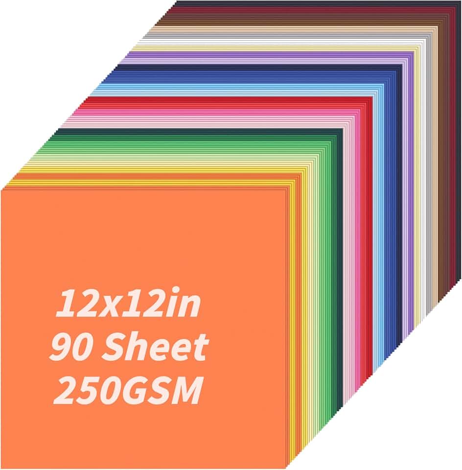 Bulk Colored Cardstock, 90 Sheets, 12x12 Inches