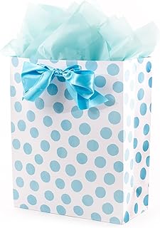 Large Blue Polka Dot Gift Bag with Tissue for Celebrations