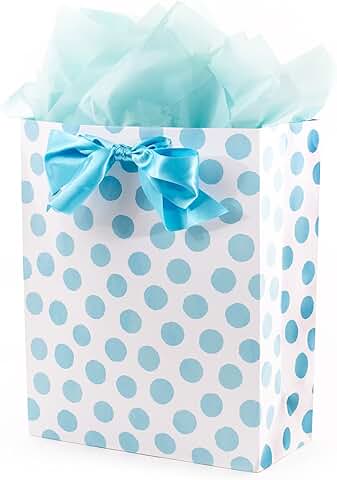 Large Blue Polka Dot Gift Bag with Tissue for Celebrations