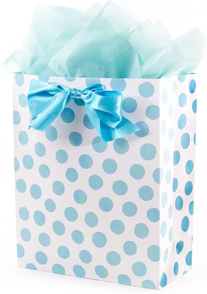 Large Blue Polka Dot Gift Bag with Tissue for Celebrations