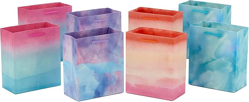 Set of 8 Small Easter Gift Bags with Watercolor Tie-Dye Designs