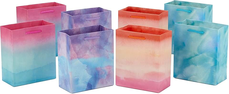 Set of 8 Small Easter Gift Bags with Watercolor Tie-Dye Designs