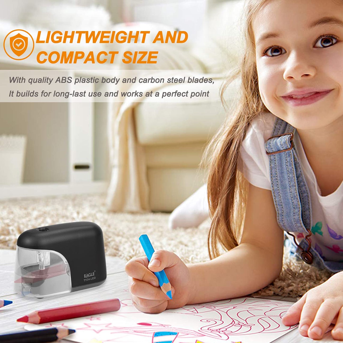 Battery-powered pencil sharpener with LED light