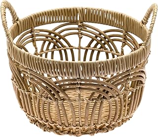 Large Handmade Woven Round Plastic Basket with Handle