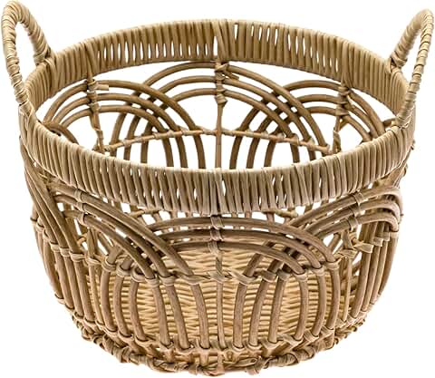 Large Handmade Woven Round Plastic Basket with Handle