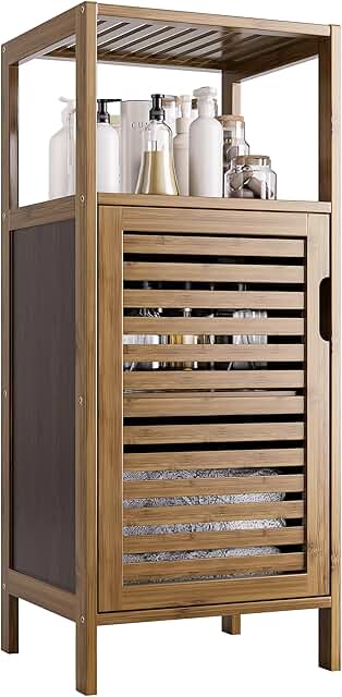 Bamboo 4-Tier Floor Cabinet for Living Room and Kitchen