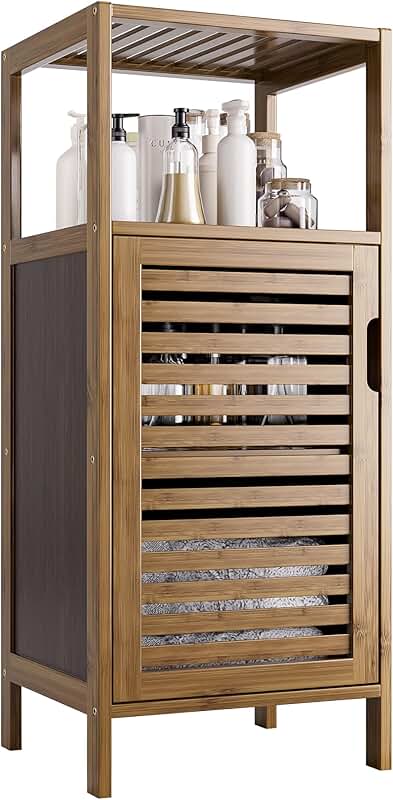 Bamboo 4-Tier Floor Cabinet for Living Room and Kitchen