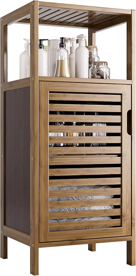 Bamboo 4-Tier Floor Cabinet for Living Room and Kitchen