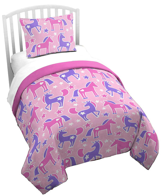 Trend Collector Unicorn Glow in The Dark Twin Comforter  Sham Set  Super Soft Kids Bedding  Fade Resistant Microfiber
