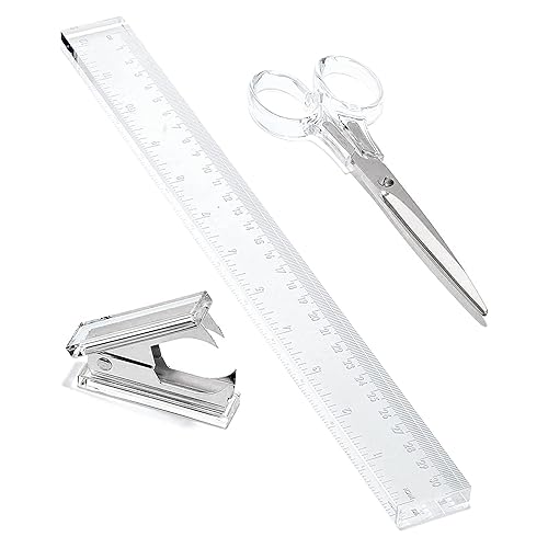 3-Piece Acrylic Desk Set with Ruler, Staple Remover, Scissors