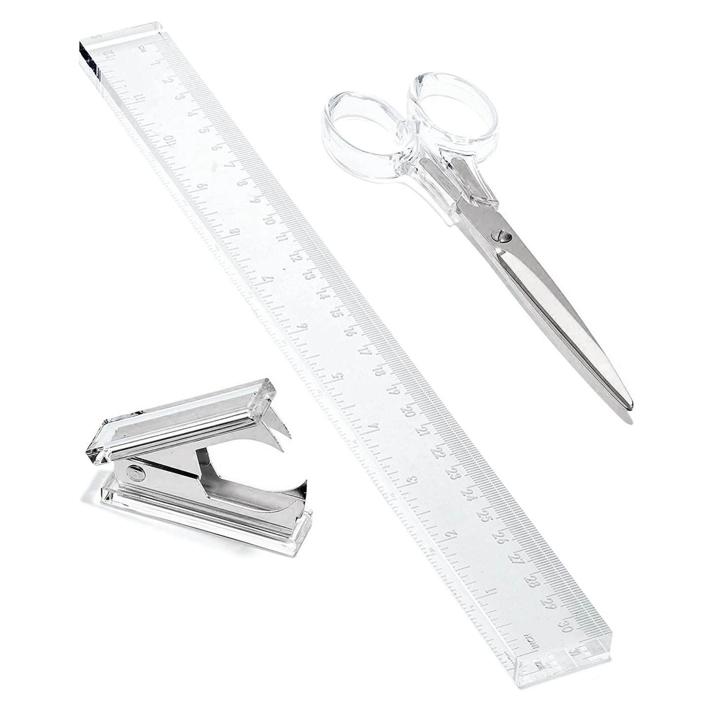 3-Piece Acrylic Desk Set with Ruler, Staple Remover, Scissors